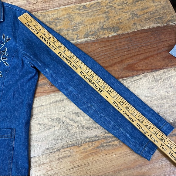 Susan Graver Jacket Womens Large Floral Beaded Embroidered Denim Blazer Stretch - Picture 9 of 12